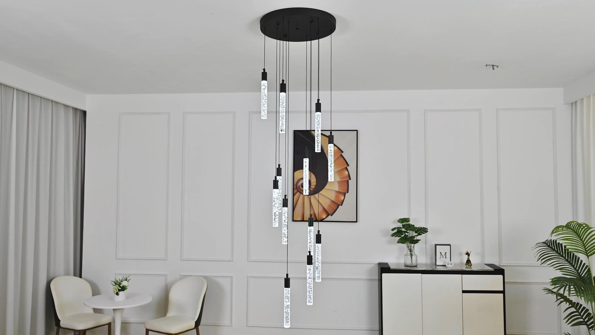 zhllmq 12-Light Modern Living Room Chandelier Black Crystal